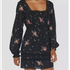 Show me your Mumu black long sleeve red floral dress